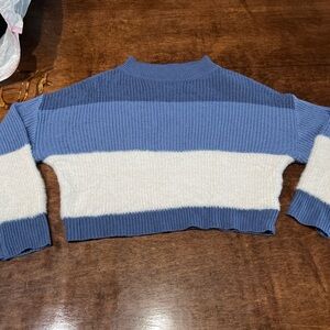 SHEIN Blue and Cream Striped Crew Neck Sweater